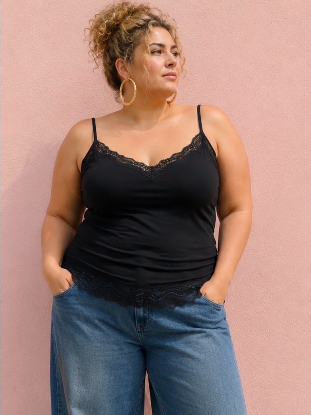 Cami | Black with Lace Details | Adjustable Straps | Size 5X